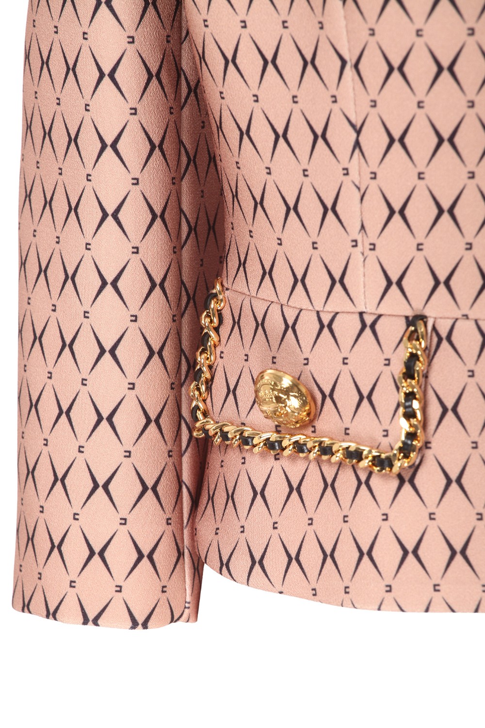 shop ELISABETTA FRANCHI  Giacca: Elisabetta Franchi giacca cropped in crêpe stretch stampa rombo con catena.
Maniche a 3/4 e chiusura a monopetto. Baschina con patte profilate da catena infilata in materiale sintetico effetto pelle.
Fodera in raso monogram.
Chiusura con gancio.
Bottoni in metallo dorato.
Composizione: 92% Poliestere, 08% Elastane.
Vestibilità: slim.
Made in Italy.. GIS8546E2-CM3 number 5081790